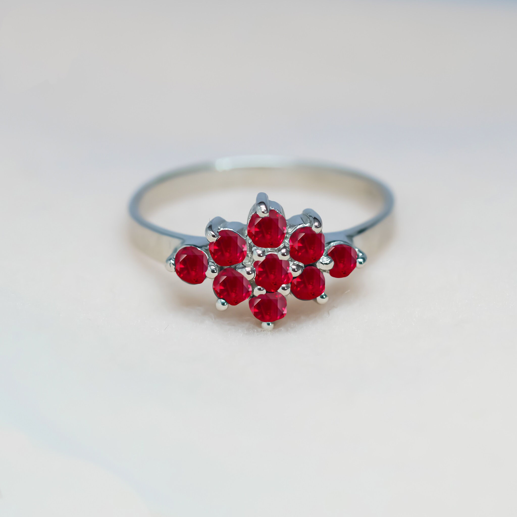 Ruby Cluster Ring gold/Round Ruby engagement ring 14K/White | Etsy