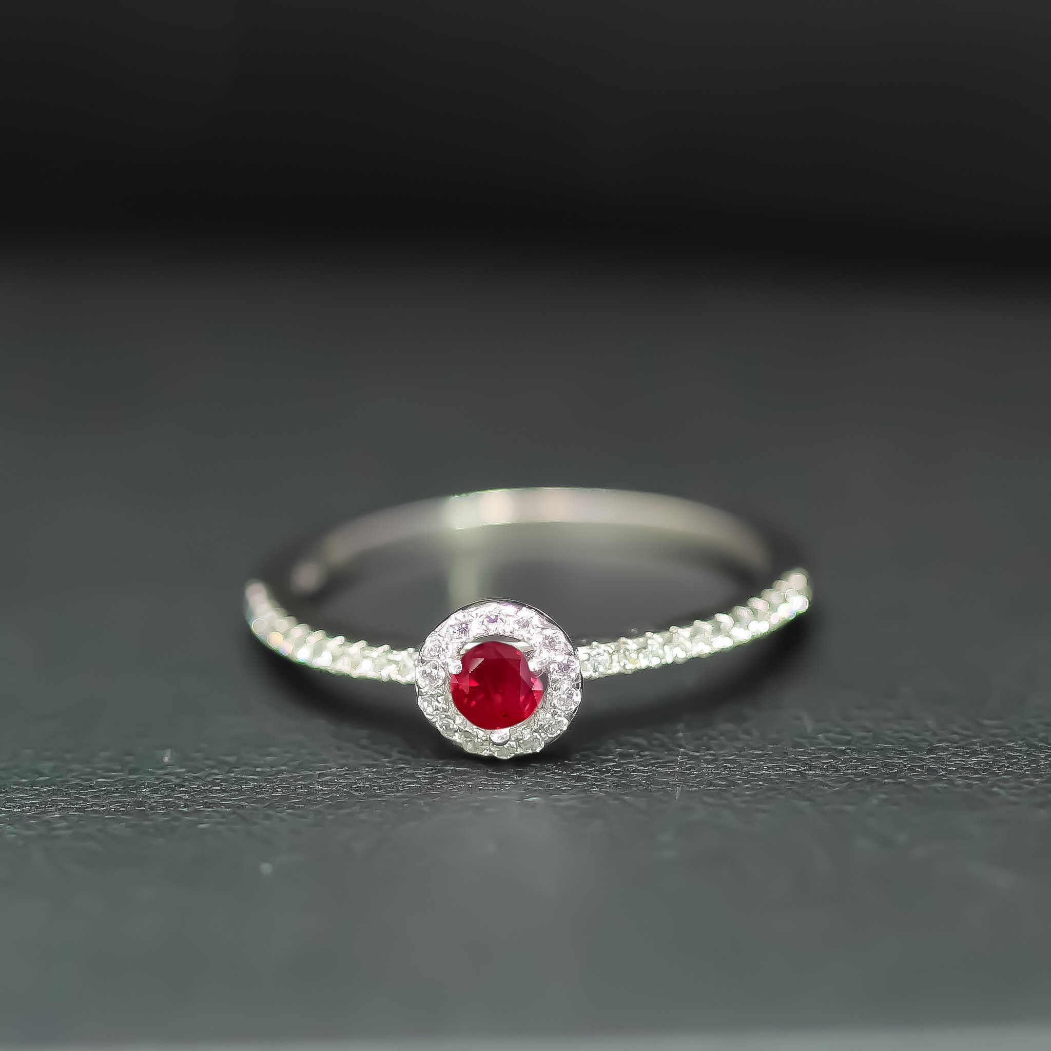 Ruby engagement ring/Dainty Halo ruby Ring/Ruby Diamond Ring | Etsy