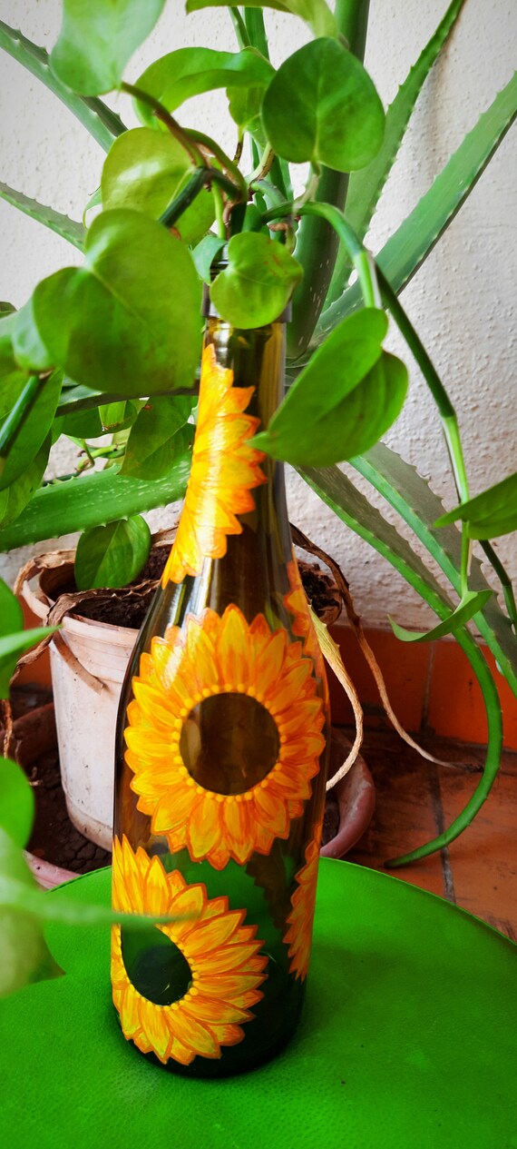 Hand painted sunflower light Up bottle Etsy