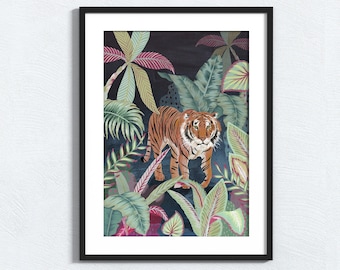 Jungle Tiger Print / niños Safari / Selva / Estampados de animales / Arte del tigre /Decoración del hogar/Arte tropical