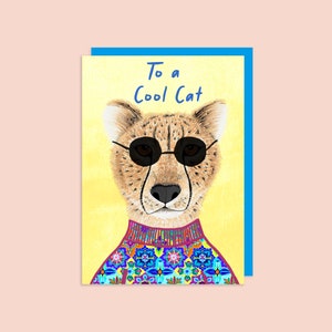 Handgemachte Katzenkarte// Coole Geburtstagskarte für Katzenliebhaber, Coole gepardte Karte, Coole Personalisierte Karte, Gepard Design