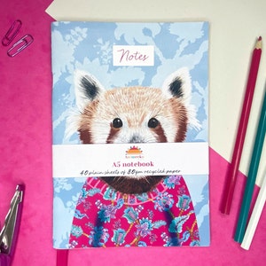 Red panda notebook// Cute animals notebook, kids animal notepad, red panda gift, personalised stationery gift