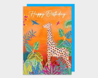 Giraffe Birthday card | Orange Animal Card | Safari birthday | Happy birthday