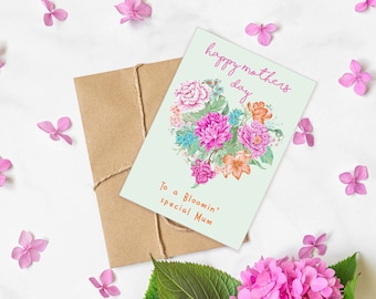 Carte de fête des mères coeur floral, Carte bouquet pour maman, Carte coeur floral maman, Carte florale colorée pour maman