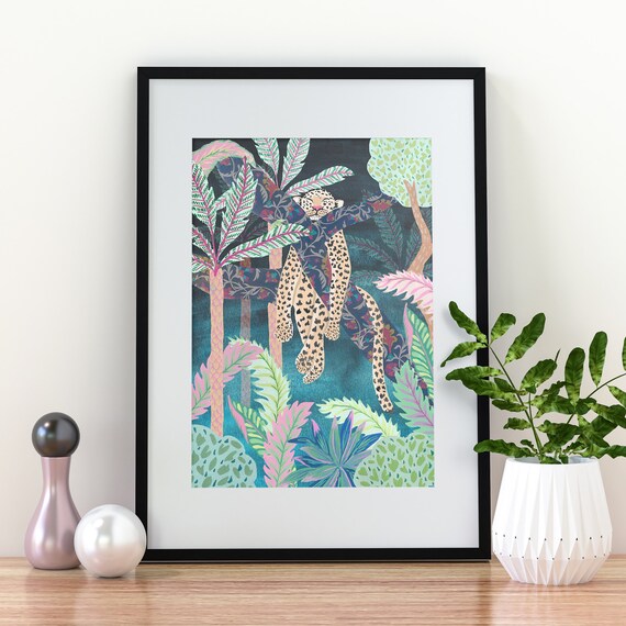 Leopard print art// Jungle wall art, Leopard print, wild animal print, Leopard gifts, Jungle illustration, Jungle animals, Safari art