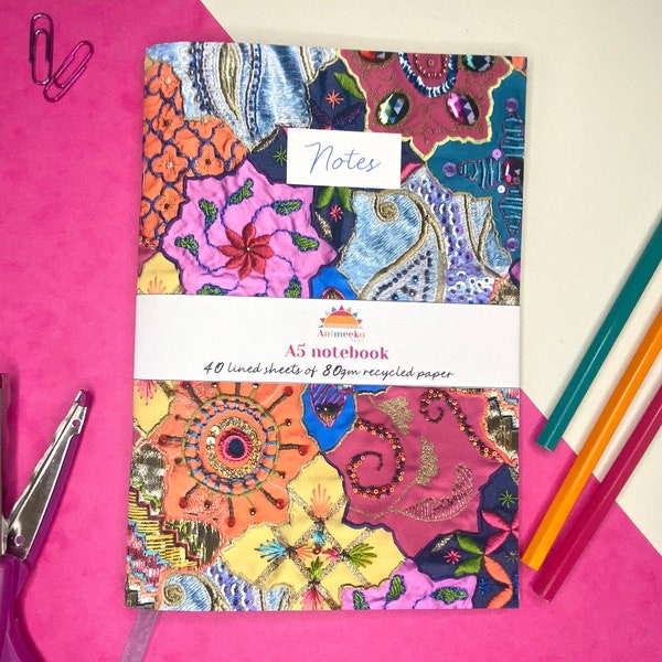 Patterned Personalised Notebook | Embroidered notebook | Handmade notebook | Colourful book