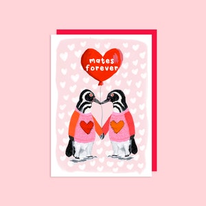 Penguin love anniversary card// mates forever, cute penguin love card, cute animal anniversary card