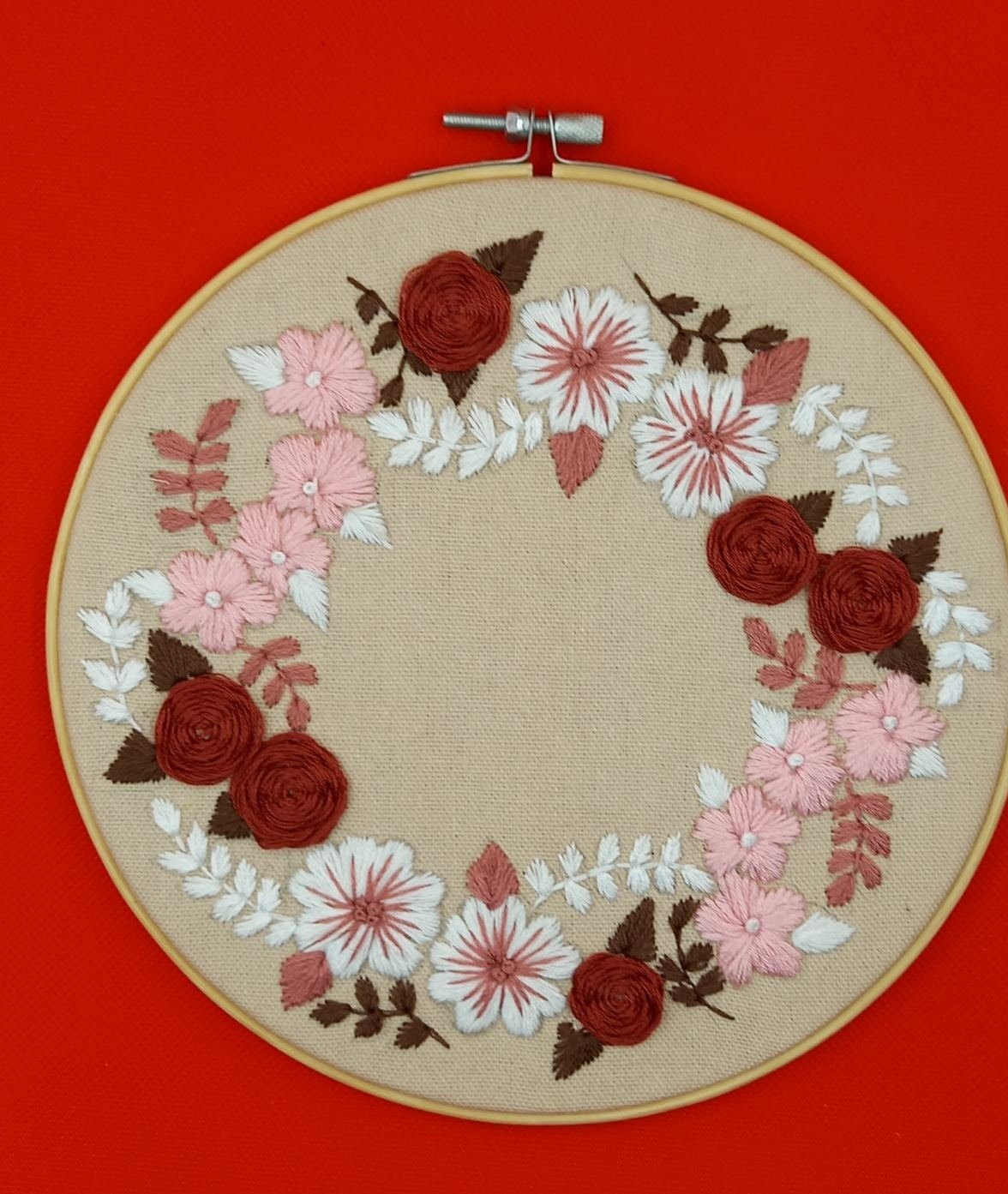 Red Wreath Embroidery Pattern Pink Flowers Embroidery Pattern Etsy