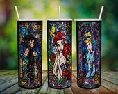 movies stained glass princesses - sublimation tumbler wrap 20oz 15oz, 12oz and tapered