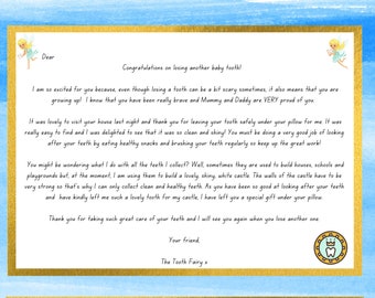 Letter and Certificate from the Tooth Fairy - Instant Download, Print at home