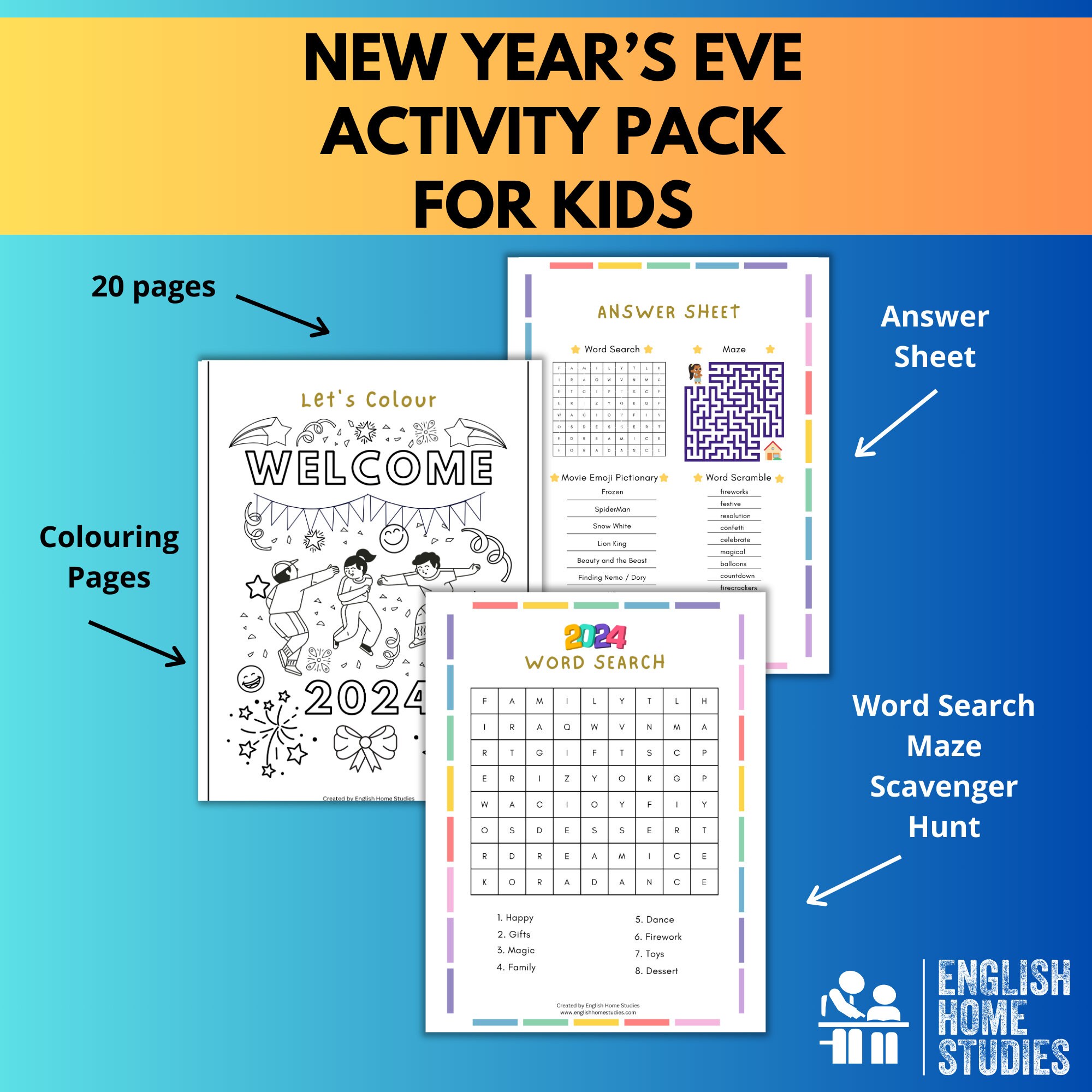 20 Pages of Printable New Year's Eve Activities for Kids Games, Puzzles ...
