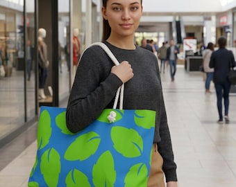 Green Leaf Pattern Weekender Bag | Tropical Blue Beach Tote