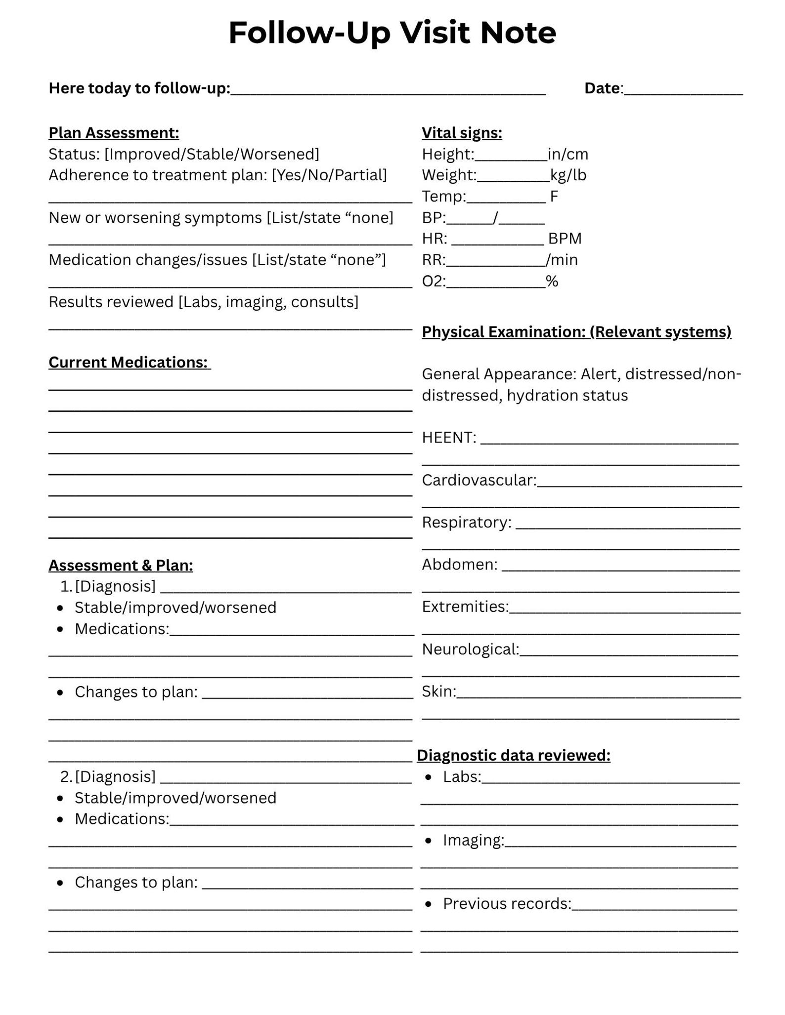 Follow-up Visit Note Template for Nurse Practitioners | SOAP Note | NP ...
