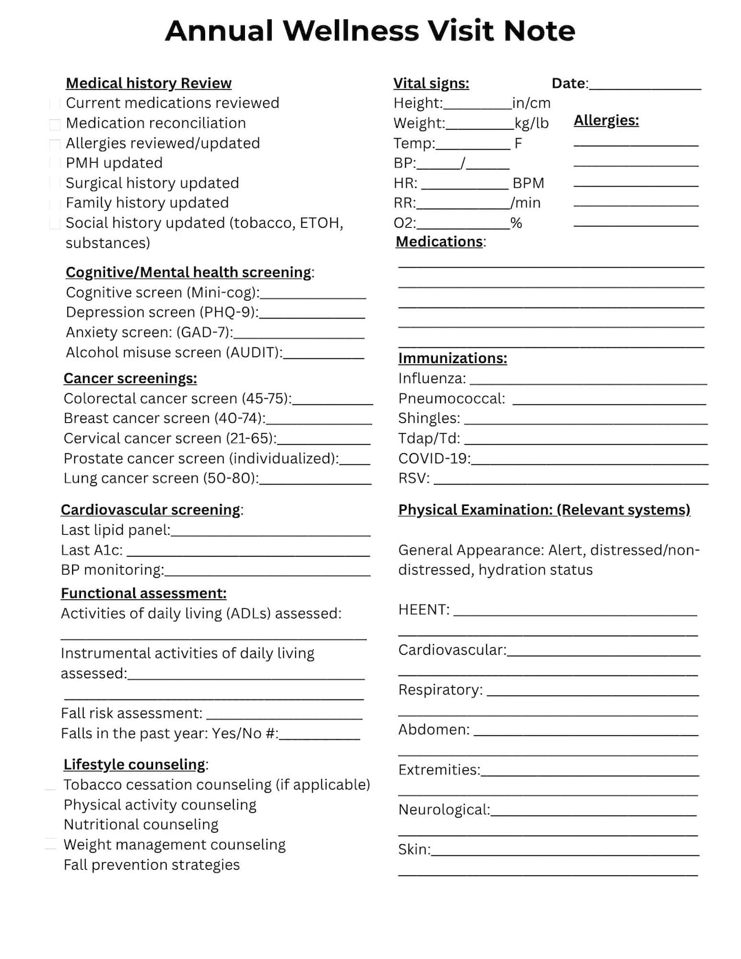 Annual Visit Note Template for Nurse Practitioners | SOAP Note | NP ...