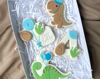 Children's Dinosaur / Dinosaur Theme Birthday Biscuit Box / Age Birthday Biscuits