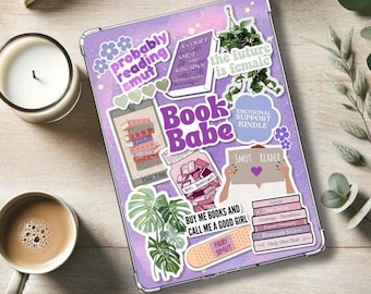 Inserto Kindle para funda transparente - IMPRIMIBLE - Paperwhite + Basic + Oasis: Morado Retro Y2K / Book Babe / Lectora de romance / Aficionada a los libros