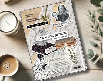 BOOK LOVER Kindle Insert for Clear Case -PRINTABLE- Paperwhite & Basic: Bibliophile | Vintage Style | Shakespeare | Grammar | Kitty Cat