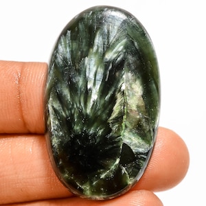 Natural Seraphinite Gemstone Flat Back Hand Polish Seraphinite Cabochon Stone Green, Seraphinite Crystal For Jewelry Making