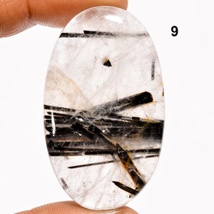 Black Rutilated Quartz Gemstone Natural Tourmalinated Quartz Cabochon Loose Stone Healing Crystal For Jewelry Making