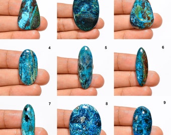 Cristal de chrysocolle naturel Pierre précieuse lâche Cabochon de chrysocolle vert bleu Flatback, poli à la main, pierre de chrysocolle