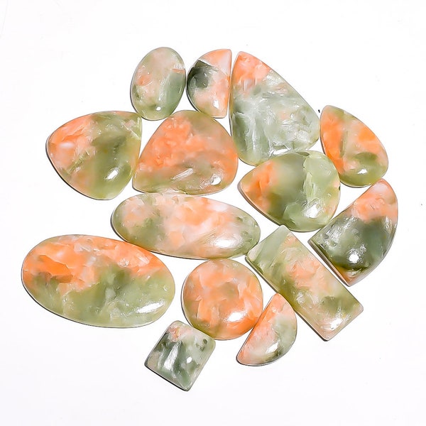 Top Quality of Natural Orange Seraphinite Cabochon Loose Gemstone for Making Jewelry, 20 mm to 40 mm Size, Flatback, Polished Gemstone Lot
