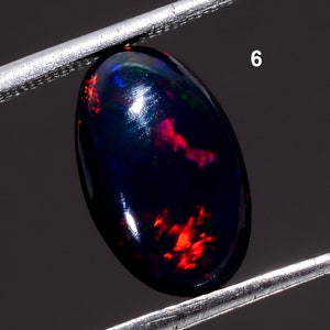 Black Opal Cabochon Ethiopian Opal Gemstone Welo Fire Black Opal Oval Shape Opal October Birthstone Black Opal Cabochon 6. 11x7x2mm, 1ct