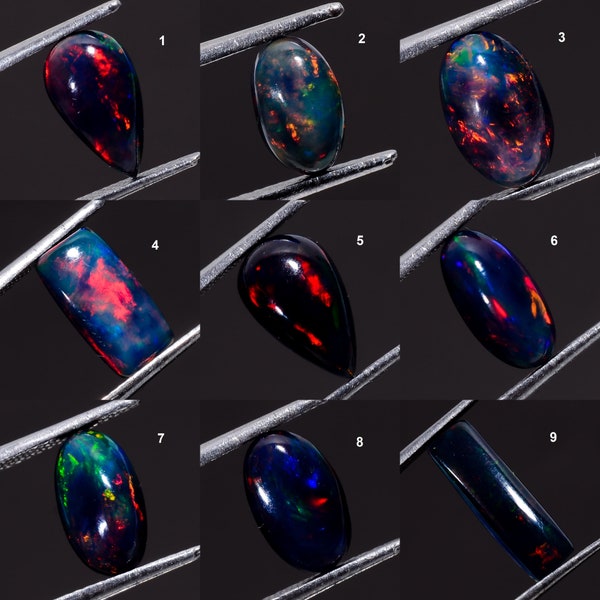 Black Fire Opal Cabochon - Oval Pear Multiple Shapes Ethiopian Welo Opal Multi- Fire Loose Gemstone for Jewelry Making