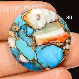 Spiny Oyster Copper Turquoise Cabochon Orange Blue Mohave Turquoise Oval Cabochon Mojave Turquoise Gemstone
