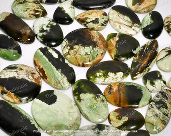 Natural Chrome Chalcedony Cabochon, Green Chalcedony Loose Gemstone Wholesale Mix, Flatback Smooth Cabochon Bulk Stone, Sizes 15mm to 45mm