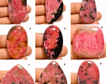 Natural Pink Rhodonite Cabochon, Rhodonite Stone, Flat Back, Hand Polish, Rhodonite Cabochon, Rhodonite Crystal