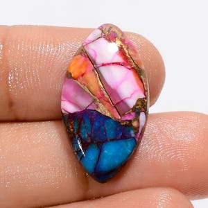 Cabujón de turquesa de cobre con forma de ostra espinosa rosa Cabujón ovalado de turquesa de Mojave azul y rosa Kingman
