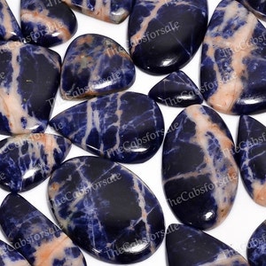 Pôr do sol sodalita pedra preciosa polida à mão natural laranja azul sodalita cabochão atacado pedras de sodalita em massa para fazer joias, artesanato