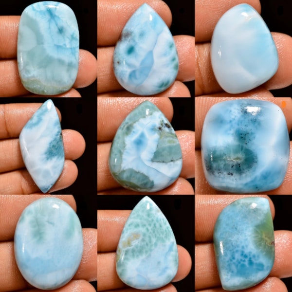 AA Quality 100% Natural Blue Larimar Cabochon Oval Teardrop Mix Loose Gemstone Wholesale Lot Stefilia's Stone Larimar Crystal, SIZE 20-40MM