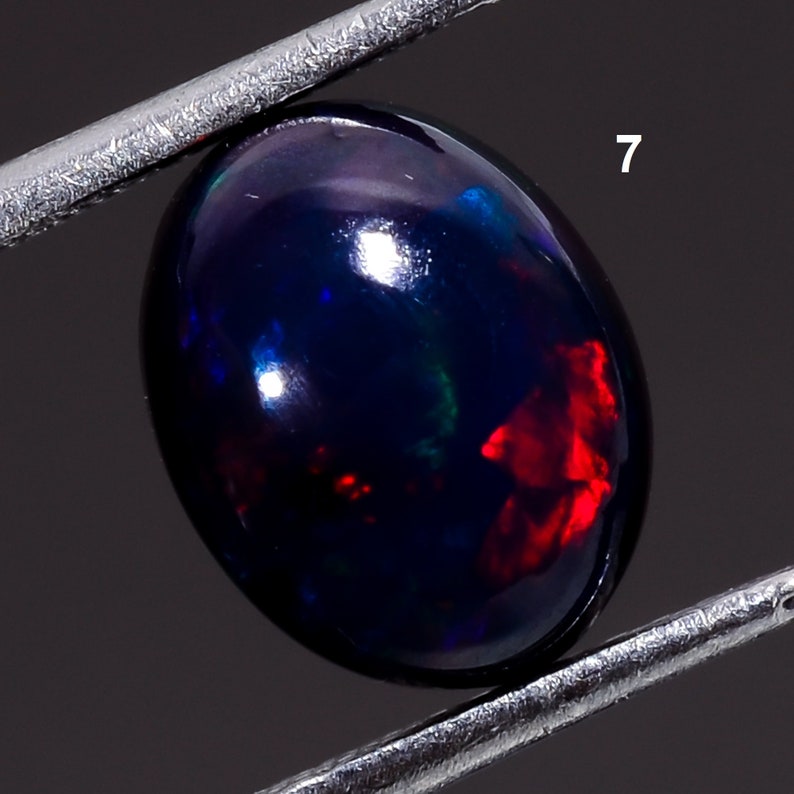 Black Opal Cabochon Ethiopian Opal Gemstone Welo Fire Black Opal Oval Shape Opal October Birthstone Black Opal Cabochon 7. 9x7x4mm, 1ct