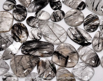 Good Quality Black Rutile Quartz | Rutile Quartz Smooth Cabochon | Rutilated Quartz | Flatback Cabochon | Sizes 15mm to 35mm