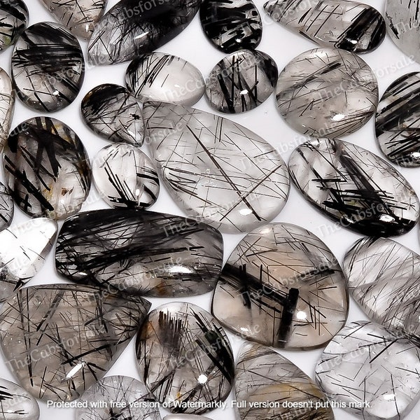 Good Quality Black Rutile Quartz | Rutile Quartz Smooth Cabochon | Rutilated Quartz | Flatback Cabochon | Sizes 15mm to 35mm