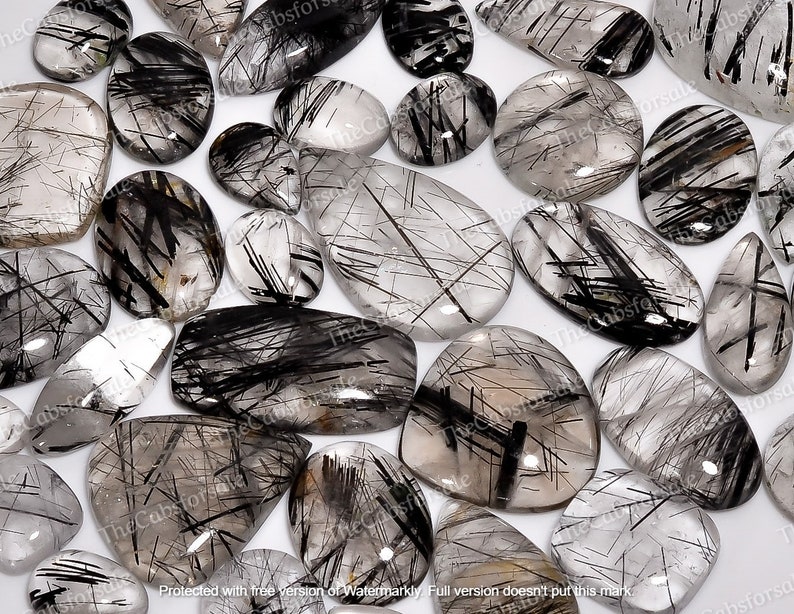 Good Quality Black Rutile Quartz Rutile Quartz Smooth Cabochon Rutilated Quartz Flatback Cabochon Sizes 15mm to 35mm image 1