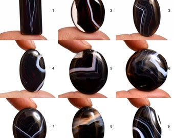 Black Banded Agate Cabochon, Loose Gemstone, Flat Back, Hand Polish, Healing Stone, Black Cabochon