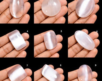 Natural White Clear Selenite Gemstone Cabochon for Making Jewelry, Crafts, Selenite Cabochon