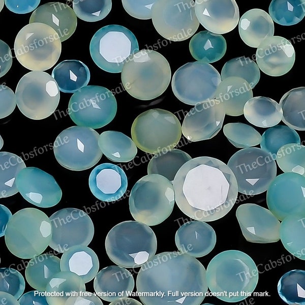 Aqua Chalcedony Faceted Cut Round Shape Gemstone For Making Jewelry | Loose Semiprecious Stone Healing Crystals