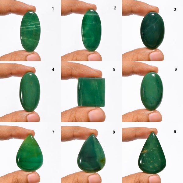 Cabochon en jade vert naturel à dos plat, pierres précieuses en vrac polies à la main, cabochon vert