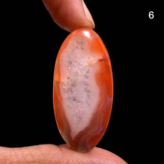 Top Natural Grey Orange Botswana Agate Cabochon, Banded Silk Agate