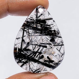 Piedra preciosa de cuarzo rutilado negro, cabujón de cuarzo turmalinado natural, piedra suelta, cristal curativo para la fabricación de joyas