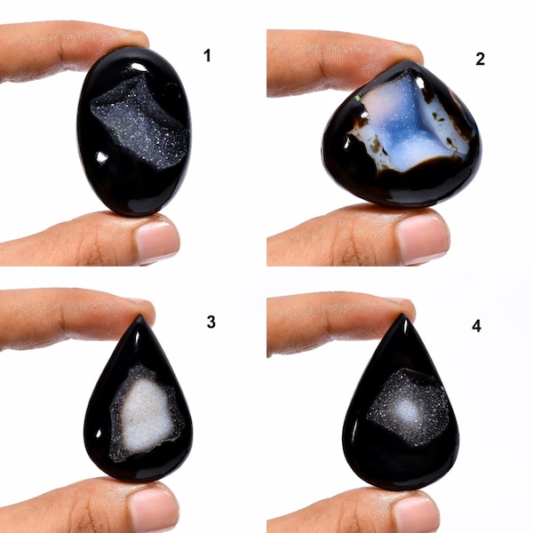 Cabochon en agate druzy scintillante noire, cabochon en cristal druzy d'onyx noir ovale cabochon en pierre druzy ronde poire