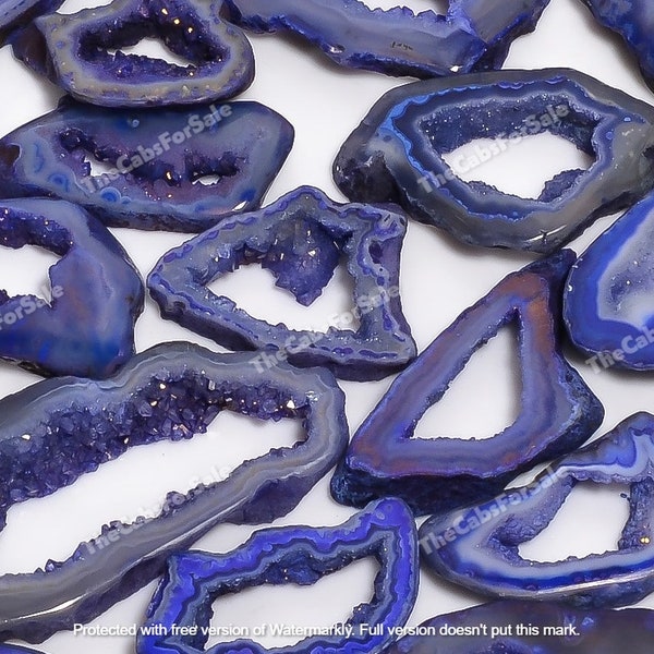 Genuine Dark Blue Druzy Agate Polished | Wholesale Window Agate Drusy Geode Slabs Bulk Gemstone| Slices For Jewelry Making  | 25mm to 55mm