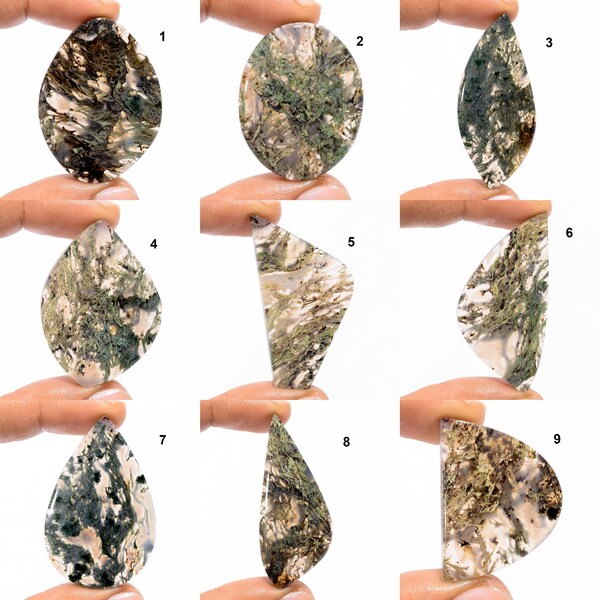 Designer Moss Agate Gemstone Smooth Polished Cabochon Natural Moss Agate Crystal for Making Jewelry, Crafts, Moss Agate Cab