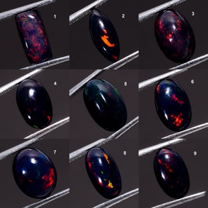 Black Opal Cabochon Ethiopian Opal Gemstone Welo Fire Black Opal Oval Shape Opal October Birthstone Black Opal Cabochon image 1