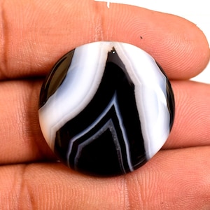 Black Banded Agate Cabochon Natural Black Brown White Agate Gemstone Hand Polish Flatback Stone for Jewelry Making, Banded Agate