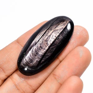 Pedras naturais de hiperstênio Cabochão de hiperstênio polido liso com parte traseira plana Pedras preciosas de hiperstênio para fabricação de pingentes, suprimentos para artesanato de joias
