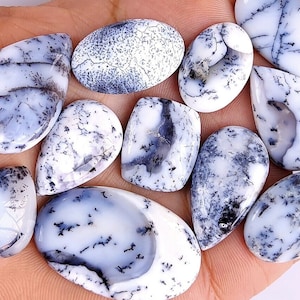 Dendritic Opal Cabochon, Teardrop Oval Fancy Loose Gemstones, Flatback, Hand Polish, Natural Dendrite Opal Stones